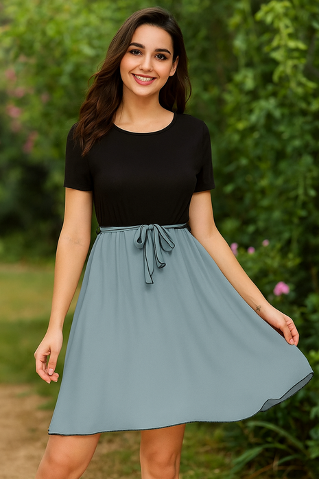 Luna Ethereal Bloom Midi Dress - LTM02 Black with Grey