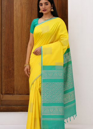 Fancy Soft Silk Saree Butta - Yellow And Seablue