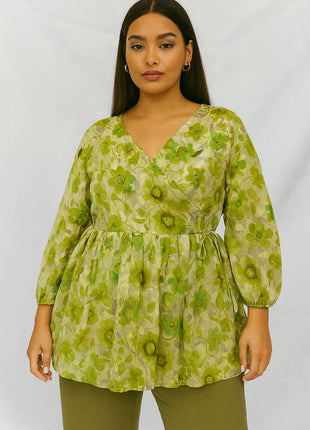 Luna Green Blossom Flared Floral Dress - LTC12