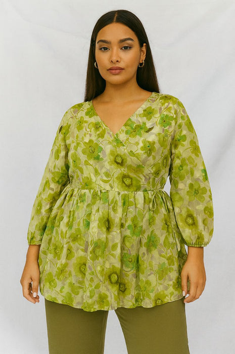 Luna Green Blossom Flared Floral Dress - LTC12