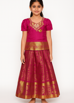 Pinkish Magenta With Gold - Soft Silk Cotton