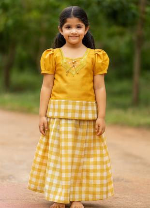 Mustard Yellow With Off White - Soft Silk Cotton