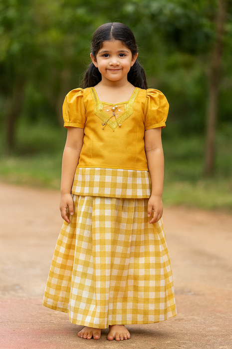 Mustard Yellow With Off White - Soft Silk Cotton