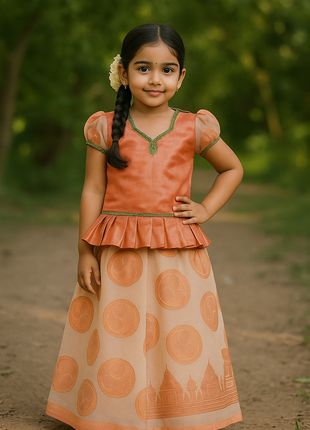 Peach With White - Soft Silk Cotton