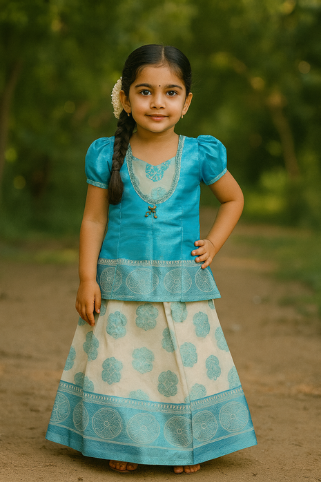 Skyblue With White - Soft Silk Cotton