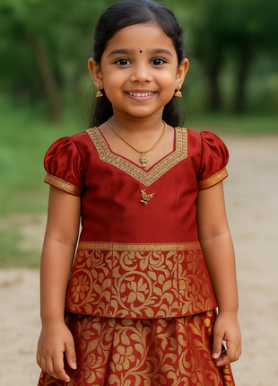 Deep Marron With Gold - Soft Silk Cotton