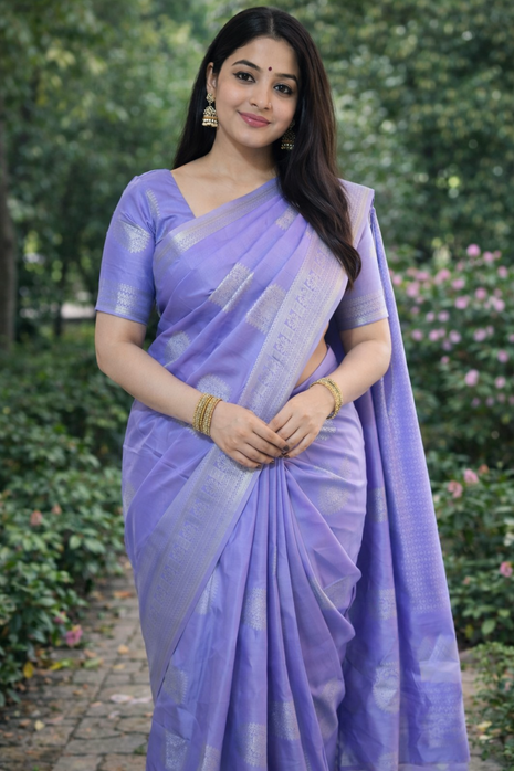 Kanchipuram Handloom Soft Silk Saree - LTS124 Lavender & Silver