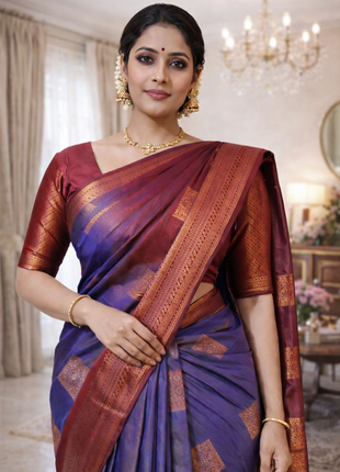 Kanchipuram Handloom Soft Silk Saree - LTS128 Blue & Maroon