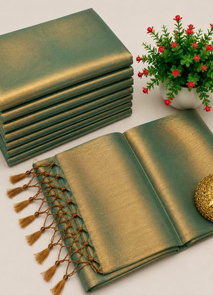 Premium Quality Raga Tissue  Soft Silk Saree - LTS161  Gold & Bottle Green dual tone