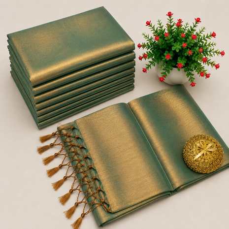 Premium Quality Raga Tissue  Soft Silk Saree - LTS161  Gold & Bottle Green dual tone