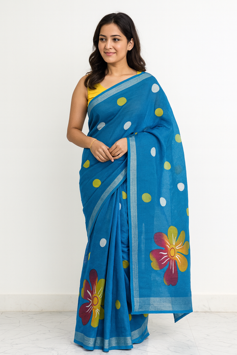 Original Linen Cotton sarees - LT55 Blue