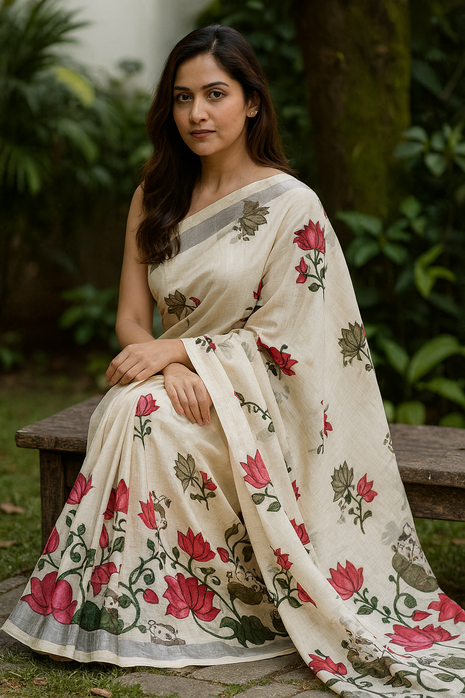 Original Linen Cotton sarees - LT54 White