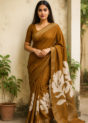 Original Linen Cotton sarees - LT47 Coffee Brown