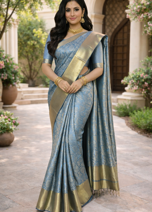 Luna Kanchipuram Tissue Silk Saree - LTS102 Blue