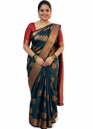 Kanchipuram Handloom Soft Silk Saree - LTS116 Dark Green & Maroon