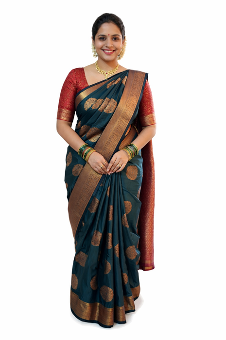 Kanchipuram Handloom Soft Silk Saree - LTS116 Dark Green & Maroon