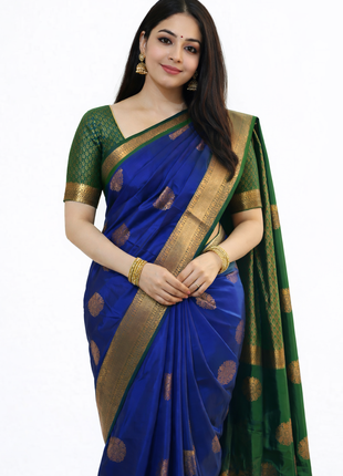 Kanchipuram Handloom Soft Silk Saree - LTS125 Blue & Green