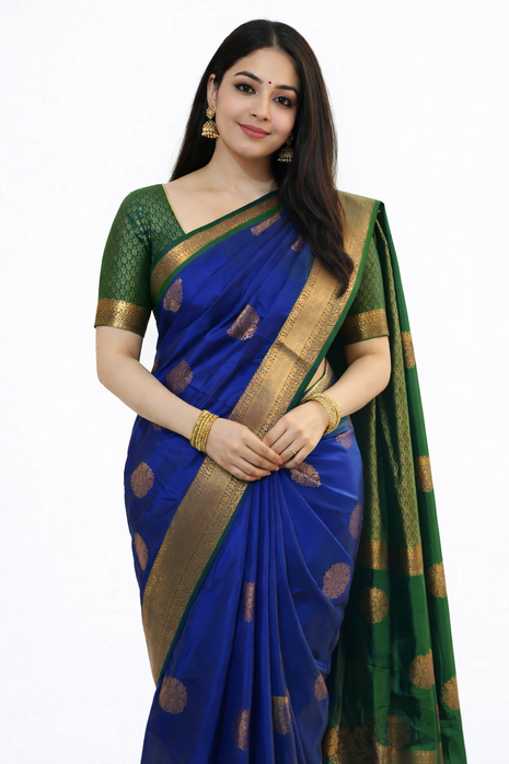 Kanchipuram Handloom Soft Silk Saree - LTS125 Blue & Green