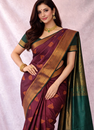 Kanchipuram Handloom Soft Silk Saree - LTS132 Magenta & Green