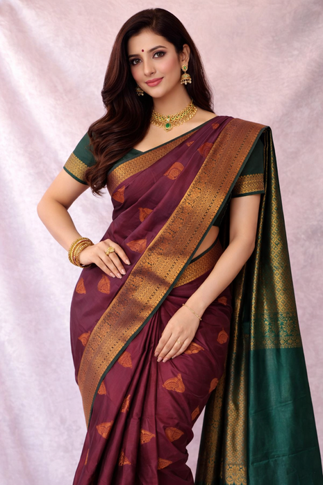 Kanchipuram Handloom Soft Silk Saree - LTS132 Magenta & Green