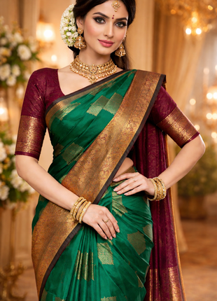 Kanchipuram Handloom Soft Silk Saree - LTS135 Green & Maroon