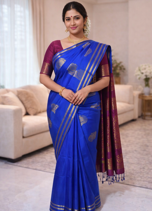 Fancy Soft Silk Bhutta Saree - LTS23 Royal Blue & Magenta