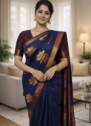 Fancy Soft Silk Bhutta Saree - LTS30 Cobalt Blue & Maroon