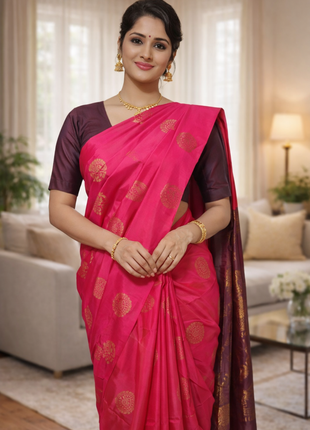 Fancy Soft Silk Bhutta Saree - LTS42 Hot Pink & Mauve
