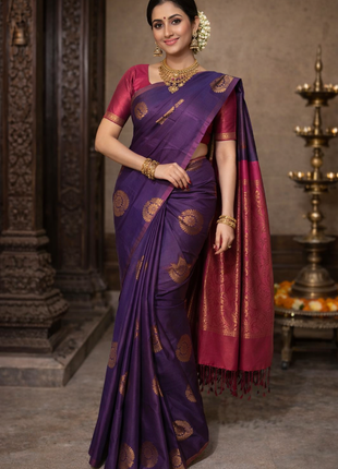 Fancy Soft Silk Bhutta Saree - LTS49 Amethyst & Rani Pink