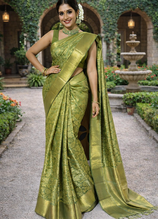 Luna Kanchipuram Tissue Silk Saree - LTS95 Green