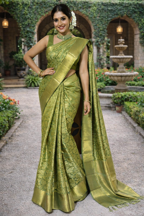 Luna Kanchipuram Tissue Silk Saree - LTS95 Green