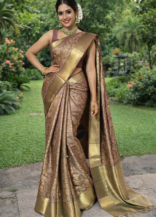 Luna Kanchipuram Tissue Silk Saree - LTS97 Reddish Brown