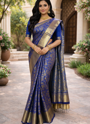 Luna Kanchipuram Tissue Silk Saree -  LTS98 Royal Blue