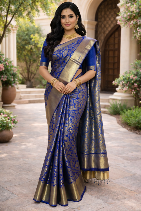 Luna Kanchipuram Tissue Silk Saree -  LTS98 Royal Blue
