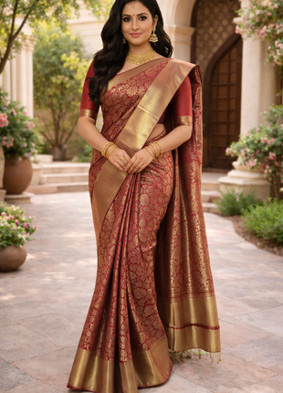 Luna Kanchipuram Tissue Silk Saree - LTS99 Red
