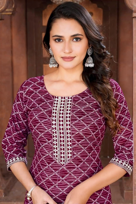 Luna Charm Wine  Kurti Set - LTK02