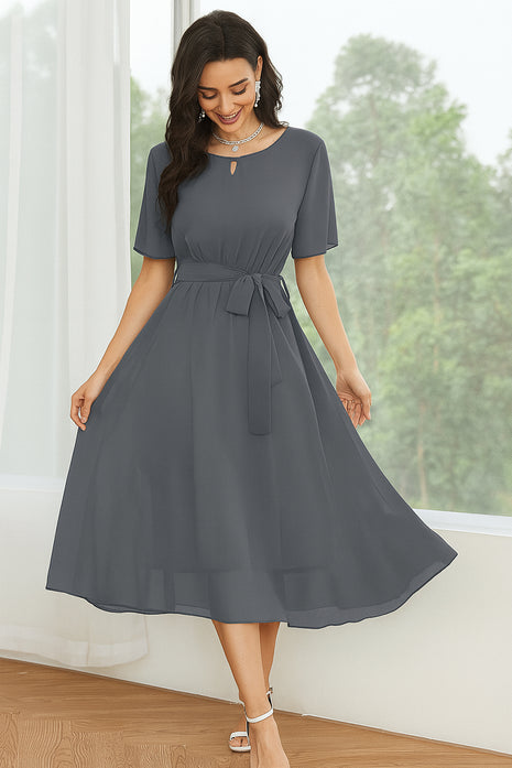 Luna Bloom Grey Fit & Flare Dress - LTM11