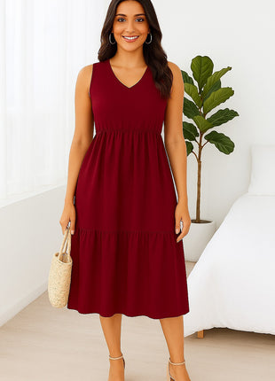 Luna Chic Wine Red Sleeveless Dress - LTM05