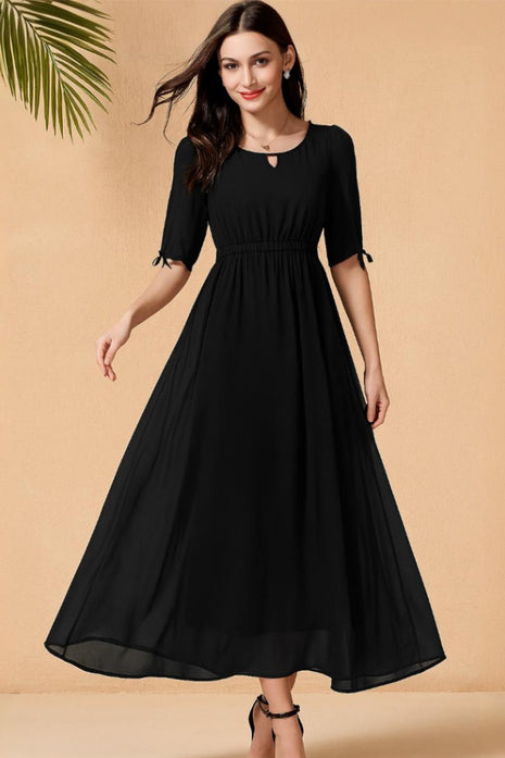 Luna Grace Black Flare Long Dress - LTM15