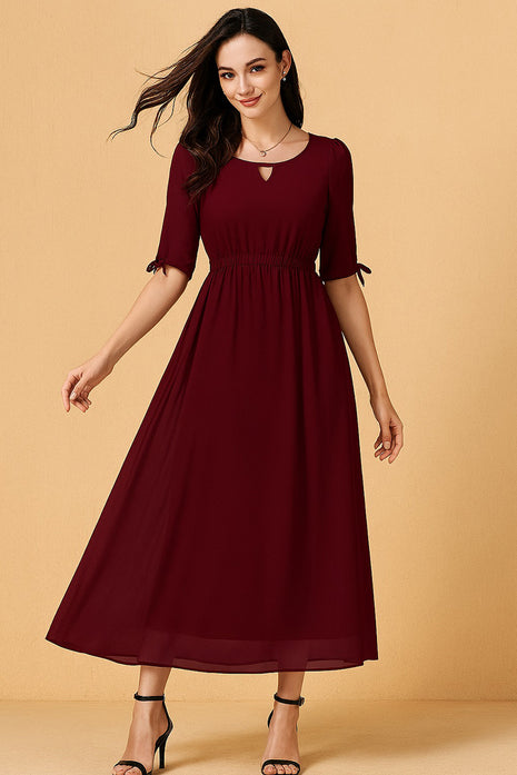 Luna Grace Maroon Flare Long Dress - LTM16
