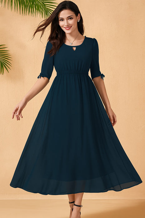 Luna Grace Teal Blue Flare Long Dress - LTM14