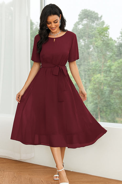 Luna Bloom Maroon Fit & Flare Dress - LTM13