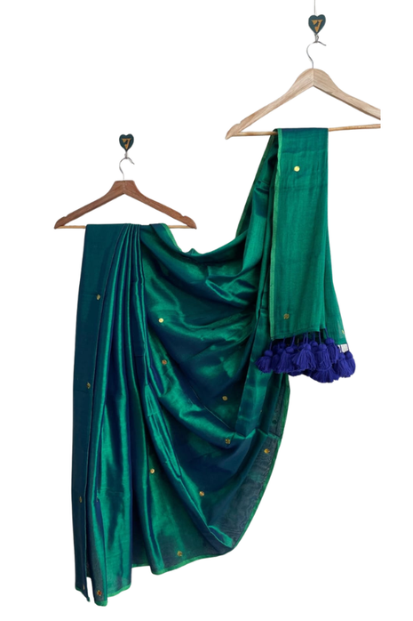 Premium Quality Raga Tissue Soft Silk Saree -  LTS142 Green & Teal Mix