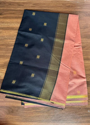 Luna Silk Cotton Sarees - LTS143 Black  & Copper Brown