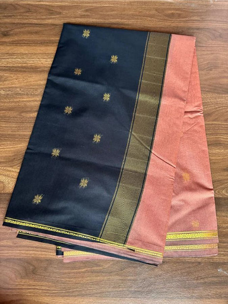 Luna Silk Cotton Sarees - LTS143 Black  & Copper Brown