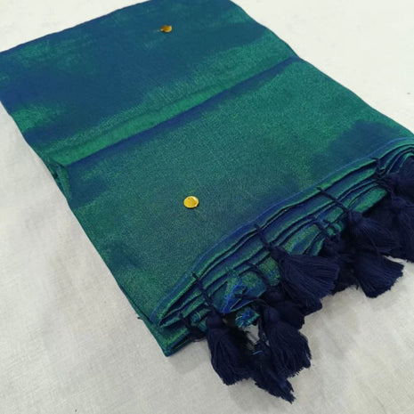 Premium Quality Raga Tissue Soft Silk Saree -  LTS142 Green & Teal Mix