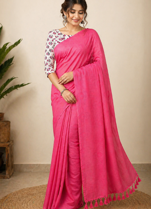 Women’s Pink Cotton Saree - LTS560