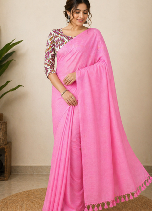 Women’s Pink Cotton Saree - LTS562