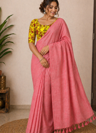 Women’s Pink Cotton Saree with Blouse - LTS566