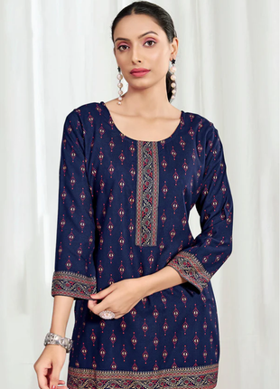 Heavy Rayon Mombay Fabric Multi Print - LTT07 Navy Blue